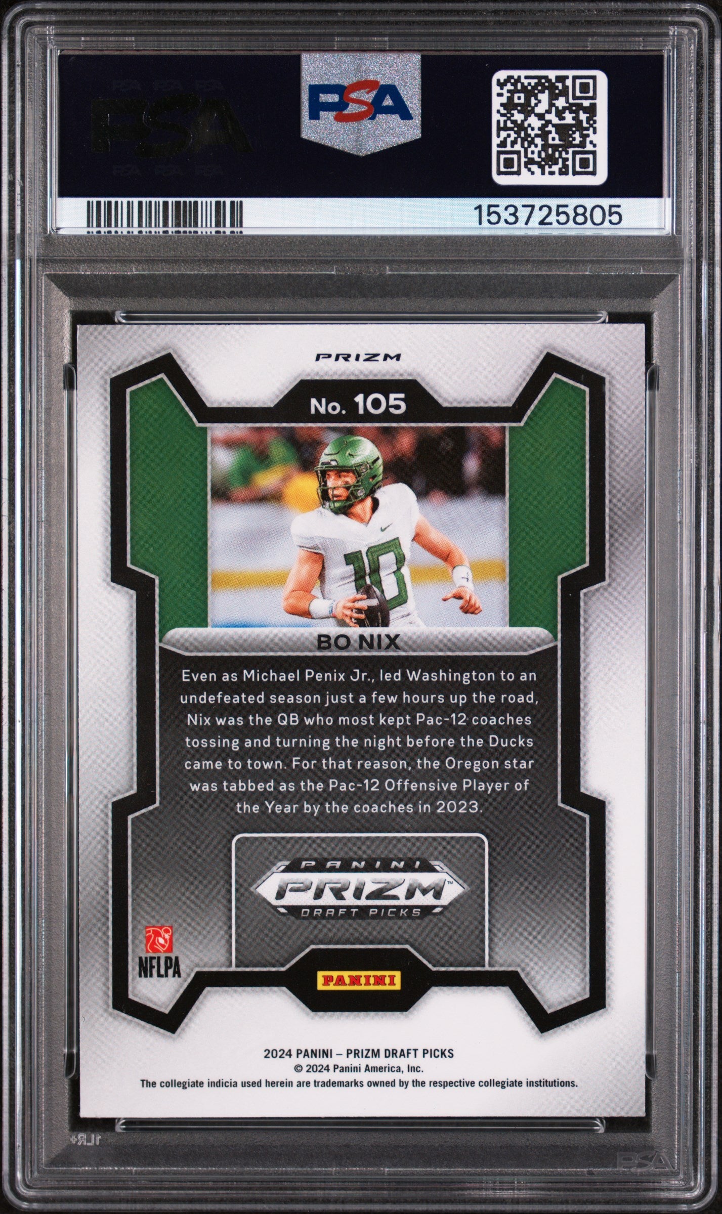 2024 Panini Prizm Draft Picks Football—Bo Nix #105 Red Ice —PSA 9