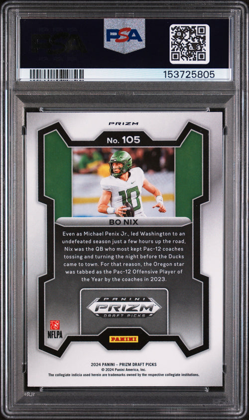 2024 Panini Prizm Draft Picks Football—Bo Nix #105 Red Ice —PSA 9