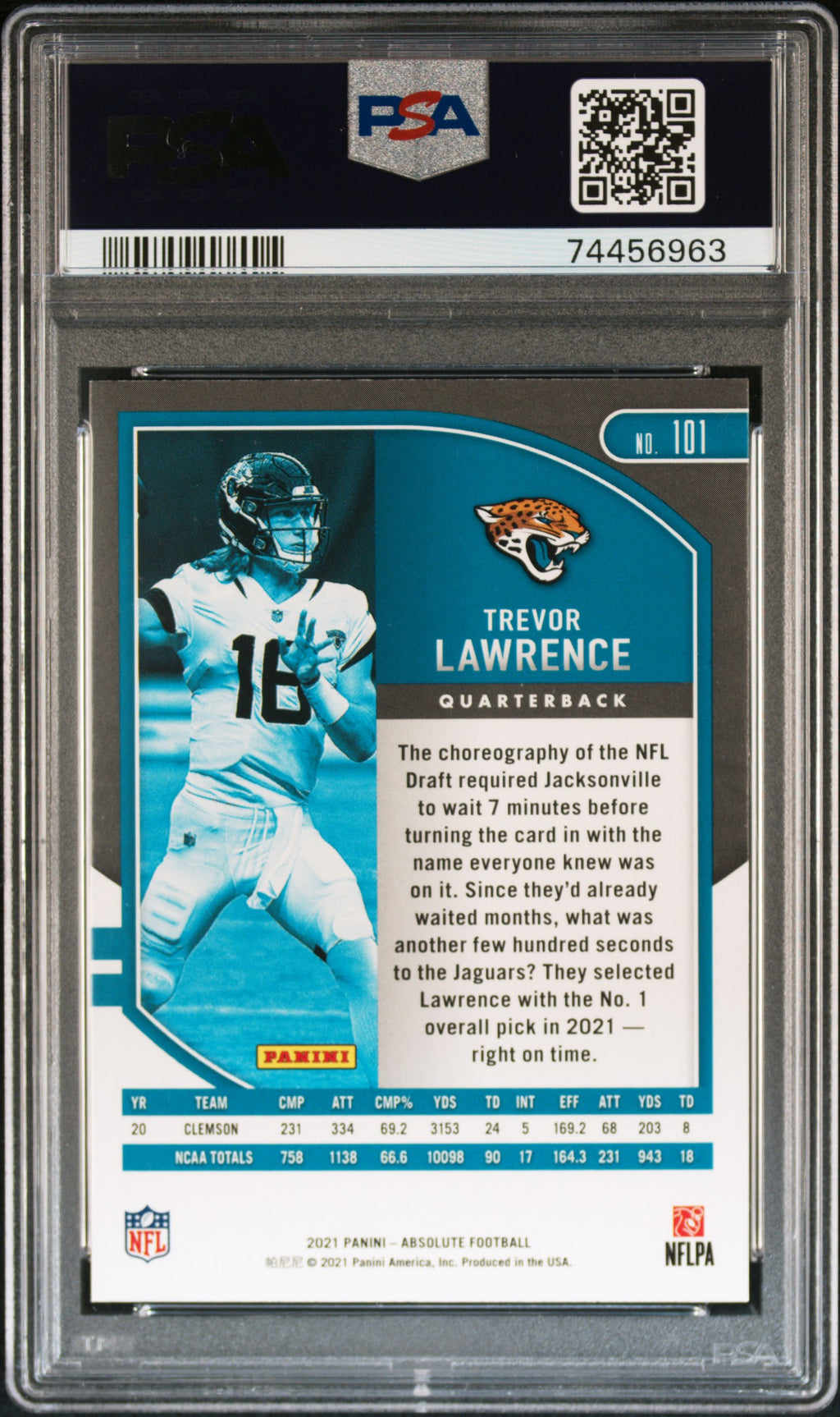 2021 Panini Absolute Football—Trevor Lawrence #101 Rookie—PSA 9