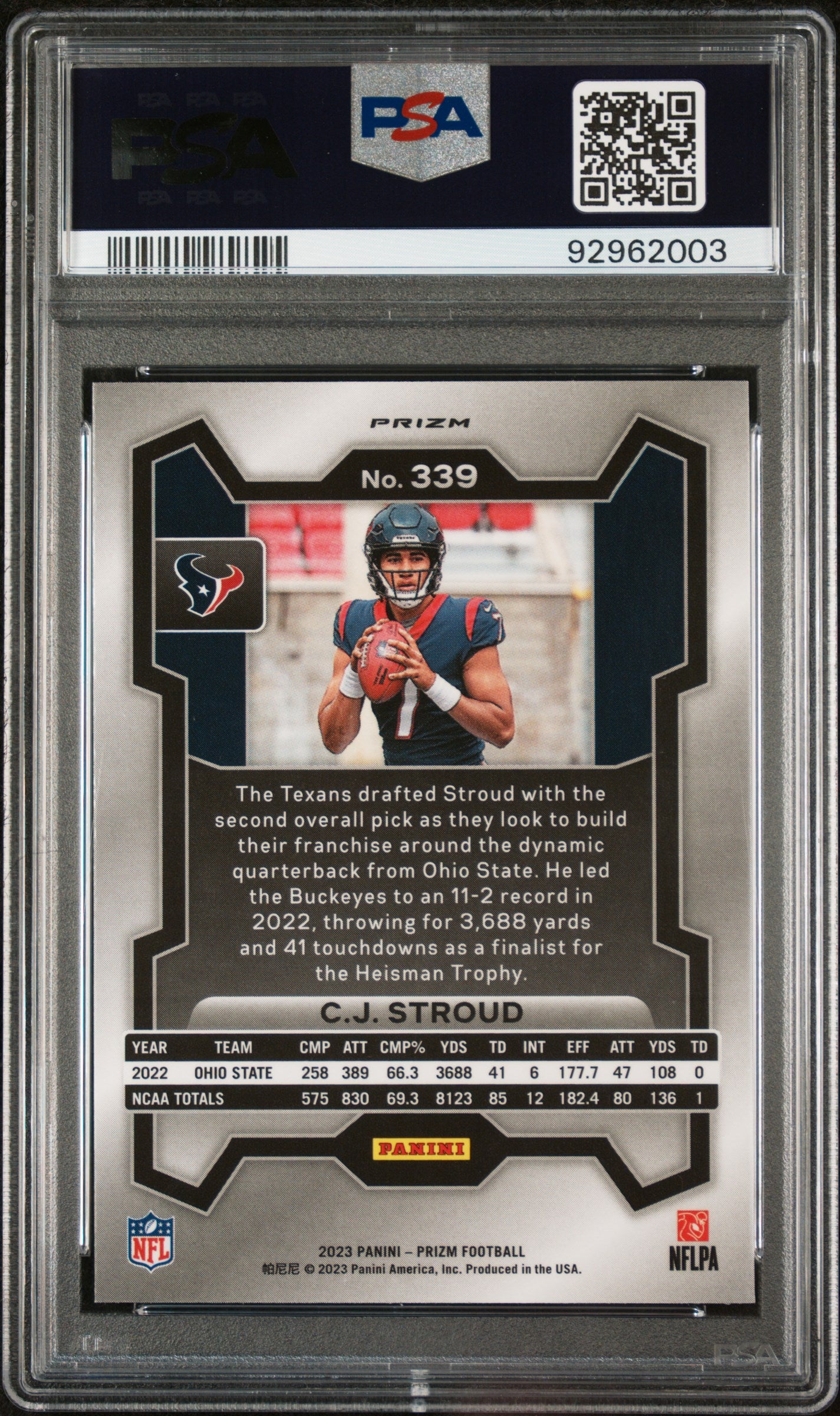 2023 Panini Prizm Football—CJ Stroud #339 Green Wave —PSA 10