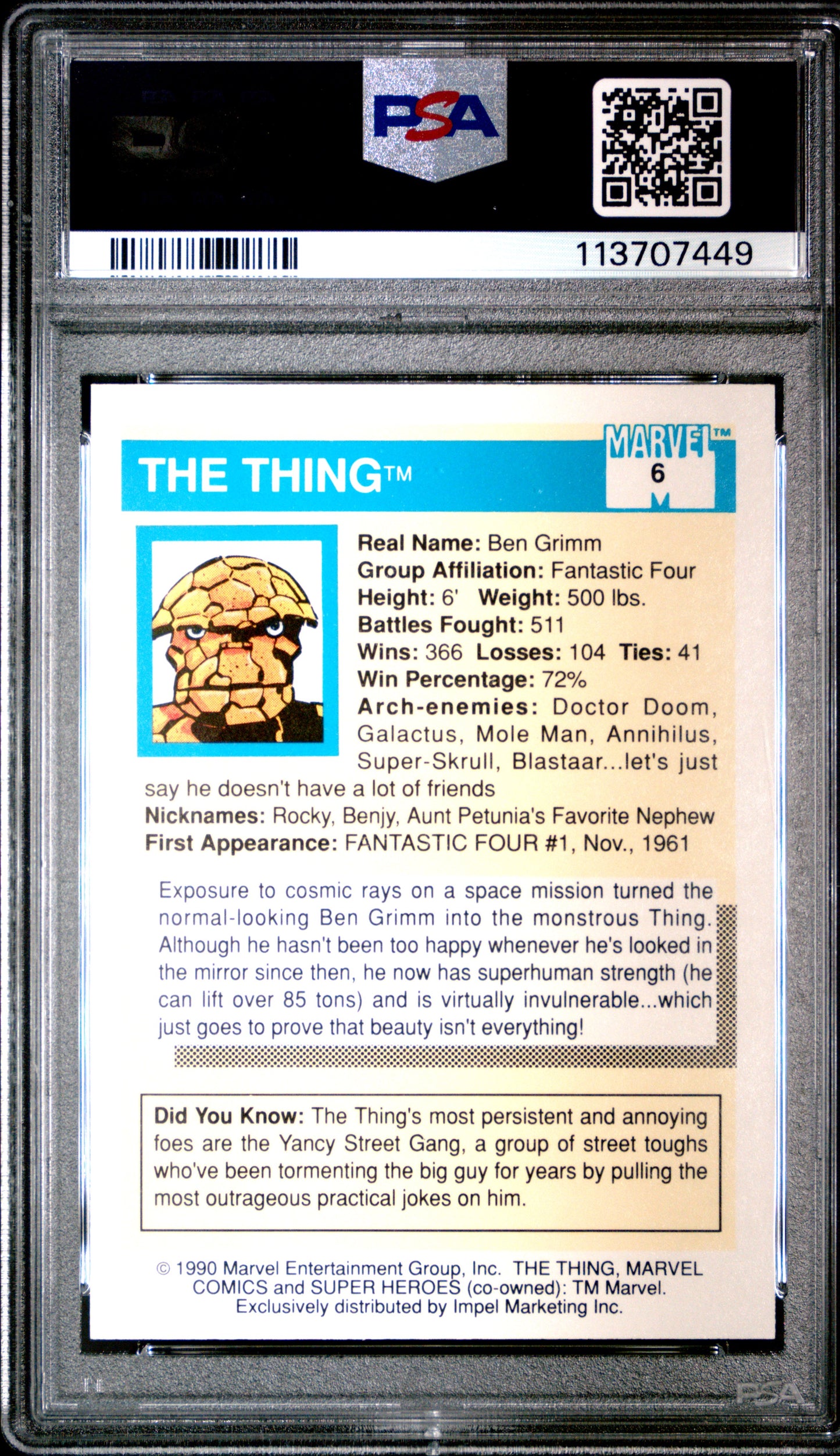 1990 Marvel Universe N/A The Thing #6 PSA 9