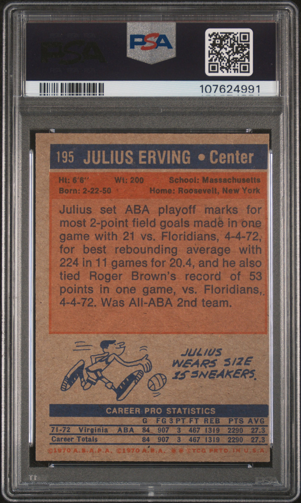 1972 Topps Basketball—Julius Erving #195 —PSA 8
