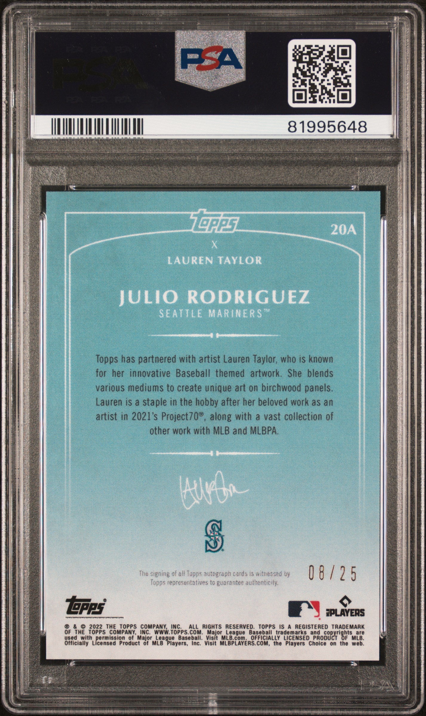 2022 Topps X Lauren Taylor Autographs Baseball Julio Rodriguez Purple #20A PSA 9