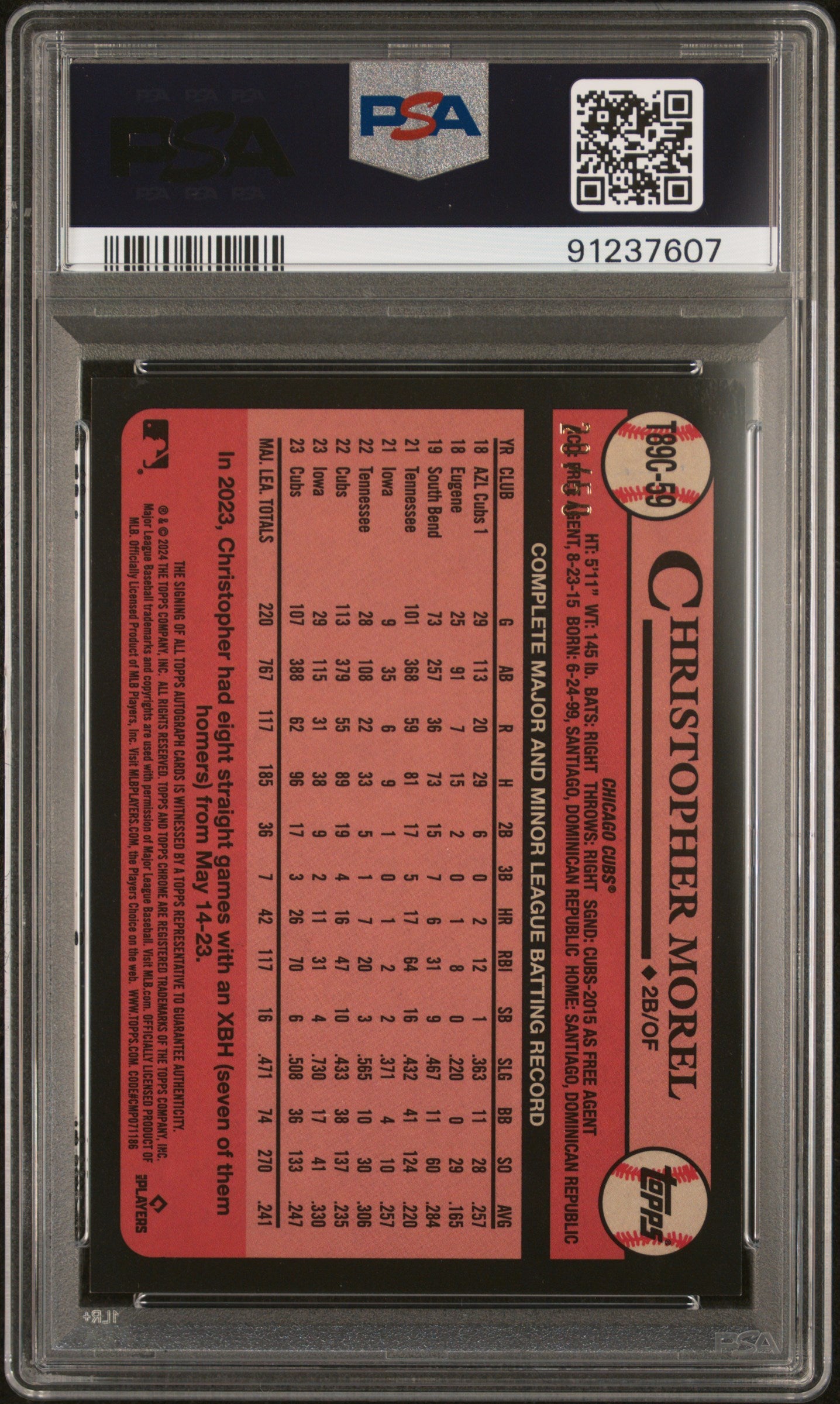 2024 Topps Chrome Baseball Christopher Morel Autograph /50 #T89C59 PSA 10