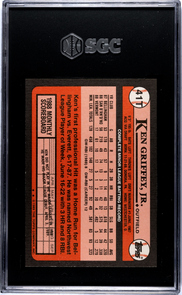 Topps 1989 Topps Traded Baseball—Ken Griffey JR. #41T —SGC 10