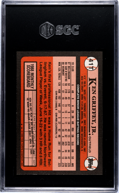 Topps 1989 Topps Traded Baseball—Ken Griffey JR. #41T —SGC 10