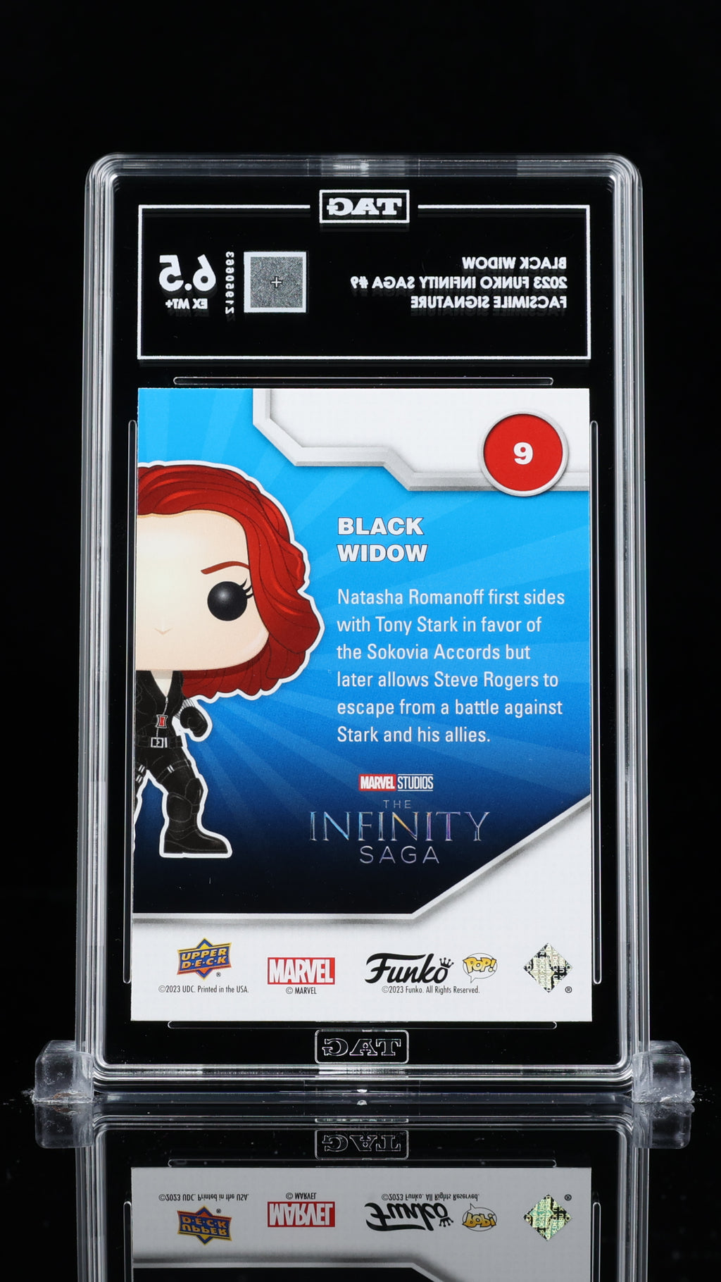 2023 Upper Deck Funko Infinity Saga Marvel—Black Widow #9 Facsimile Sig.—TAG 6.5