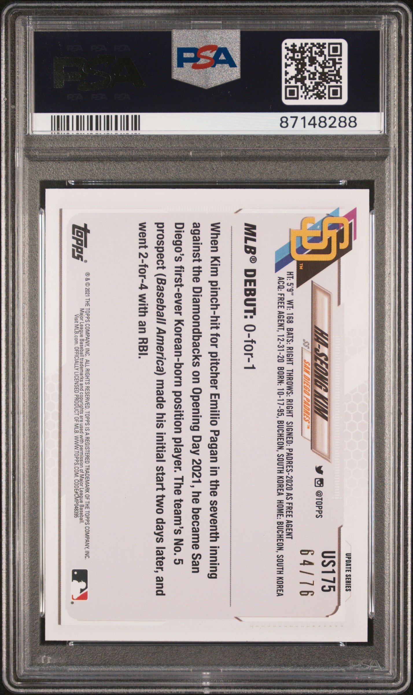 Topps 2021 Topps Update Baseball—Ha-Seong Kim #US175 Independence Day —PSA 10