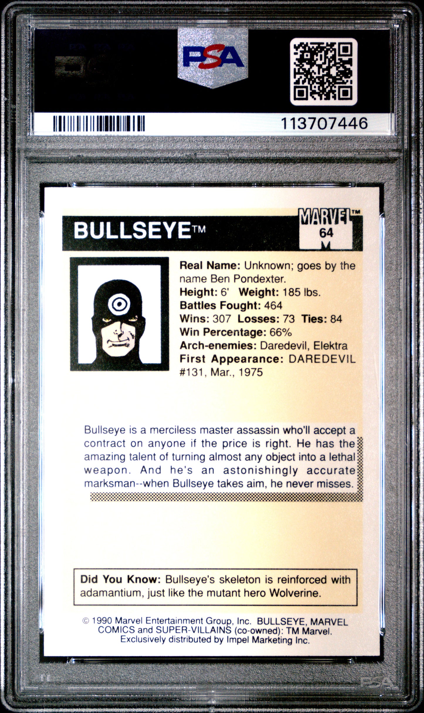 1990 Marvel Universe N/A Bullseye #64 PSA 7