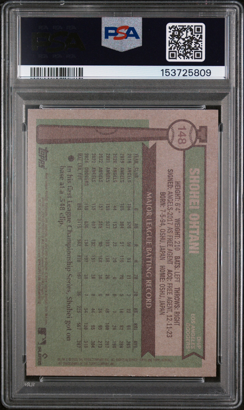 2025 Topps Topps Heritage Baseball—Shohei Ohtani #148 —PSA 9