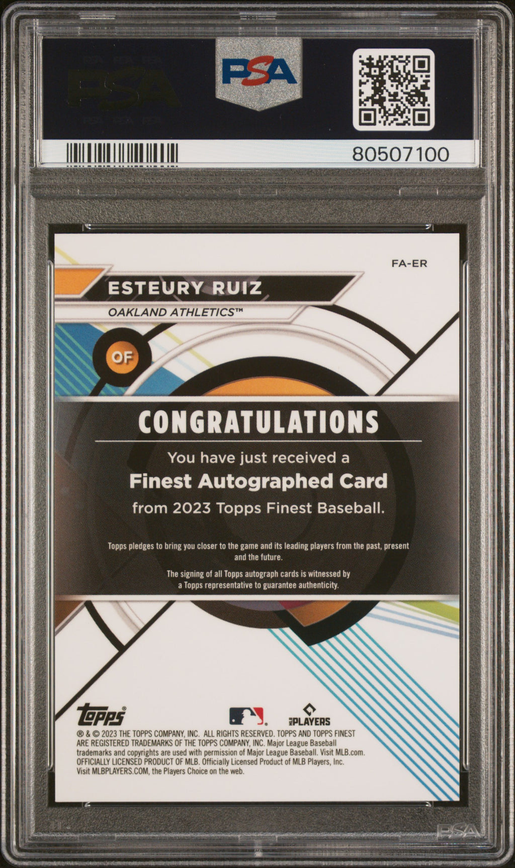 2023 Topps Finest Finest Autographs Baseball—Esteury Ruiz #ER —PSA 10