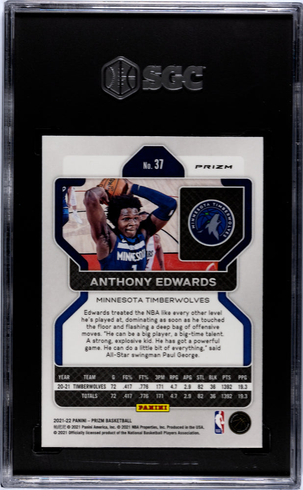 2021 Panini Prizm Basketball Anthony Edwards Green #37 SGC 10