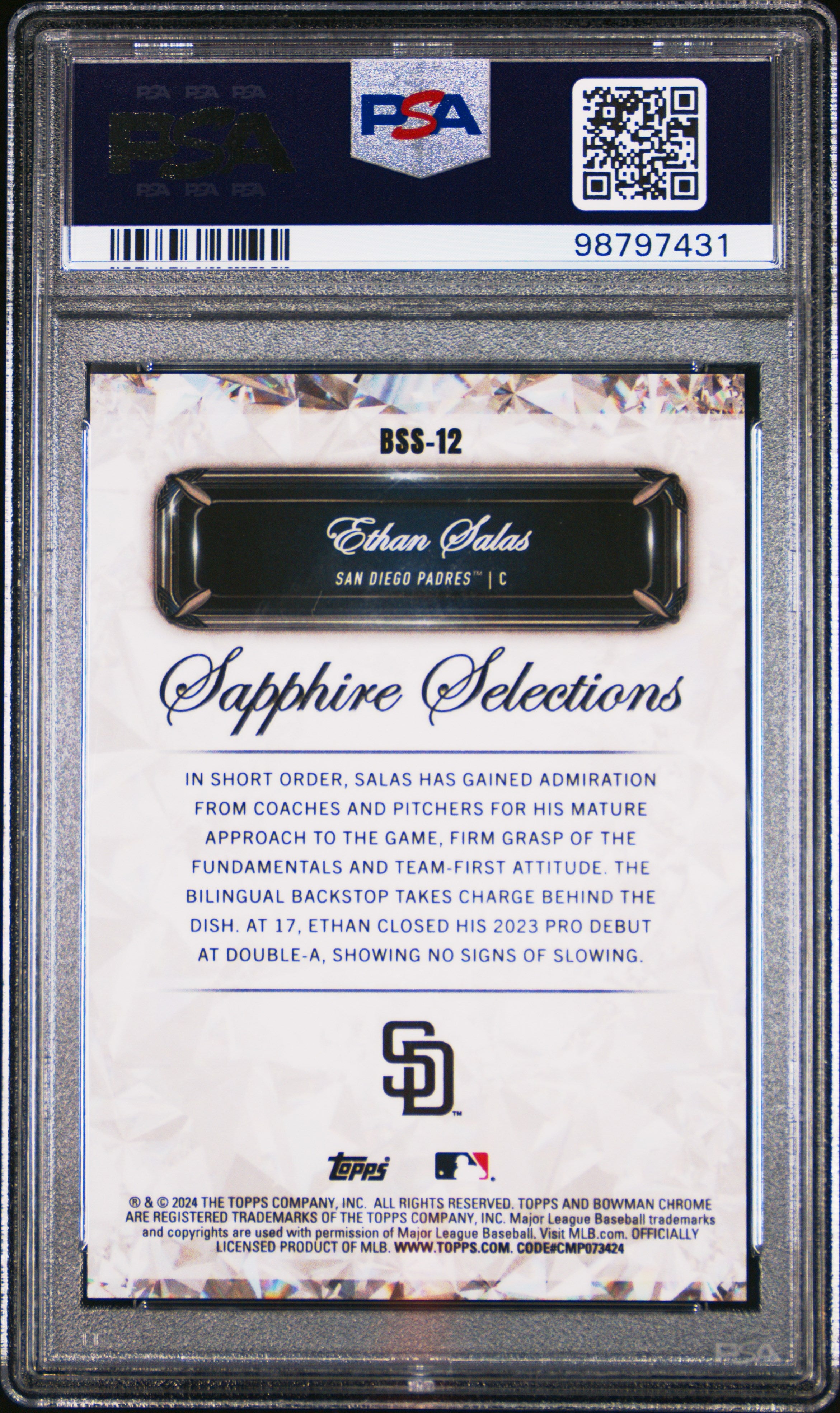 2024 Bowman Sapphire Ed. Sapphire Select—Ethan Salas #BSS12 Orange 18/25—PSA 10
