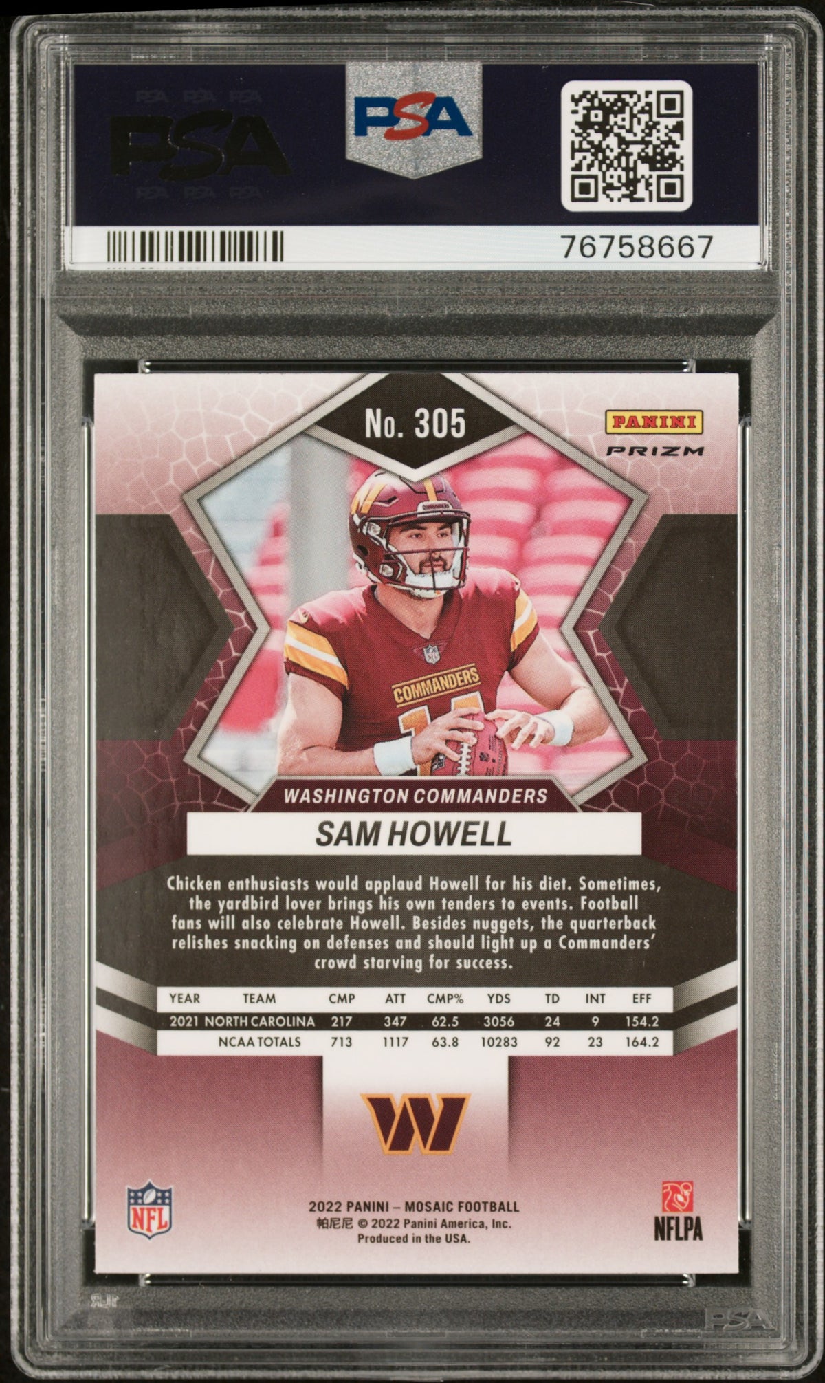 2022 Panini Mosaic Football—Sam Howell #305 Green Rookie—PSA 10
