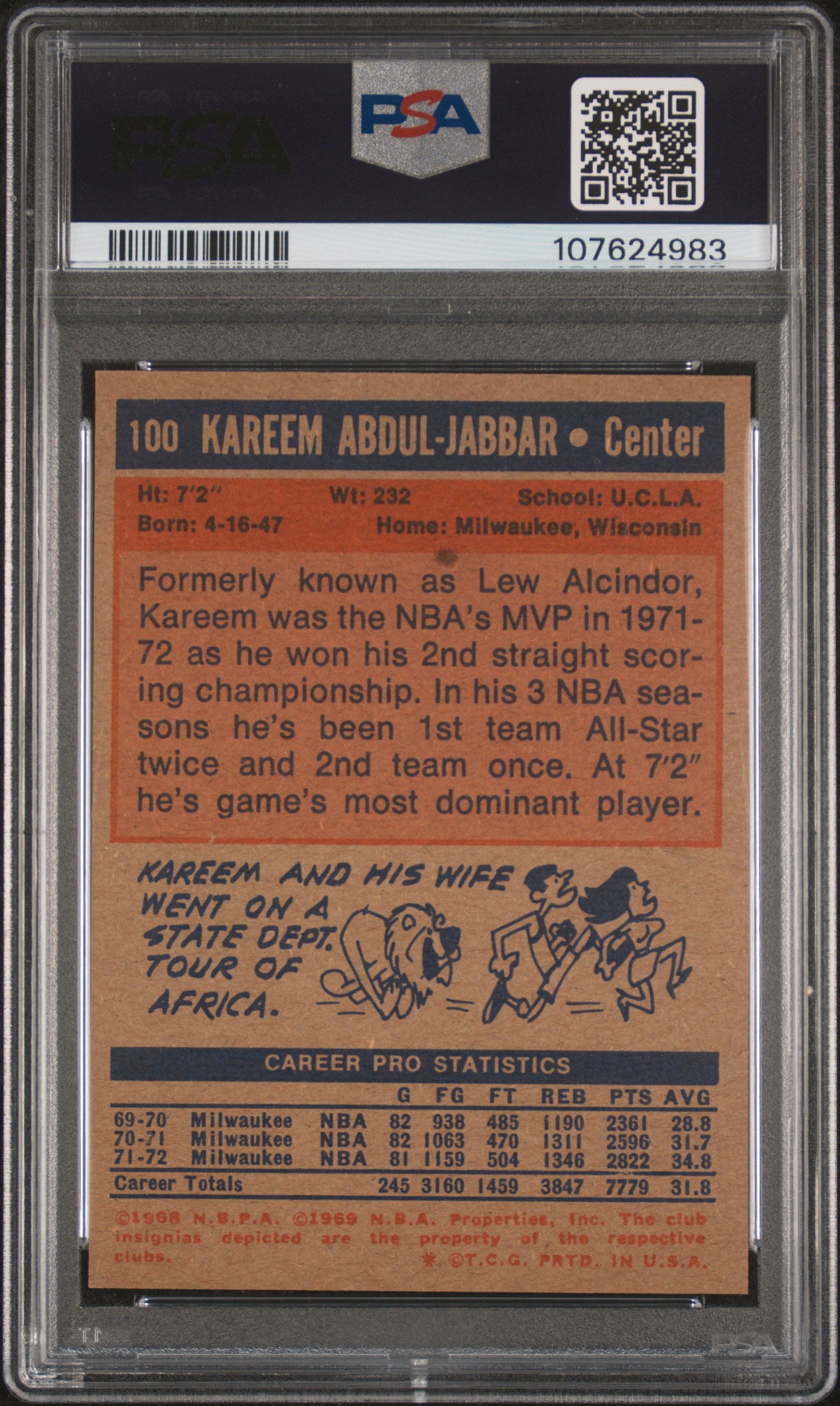1972 Topps Basketball Kareem Abdul-Jabbar #100 PSA 5