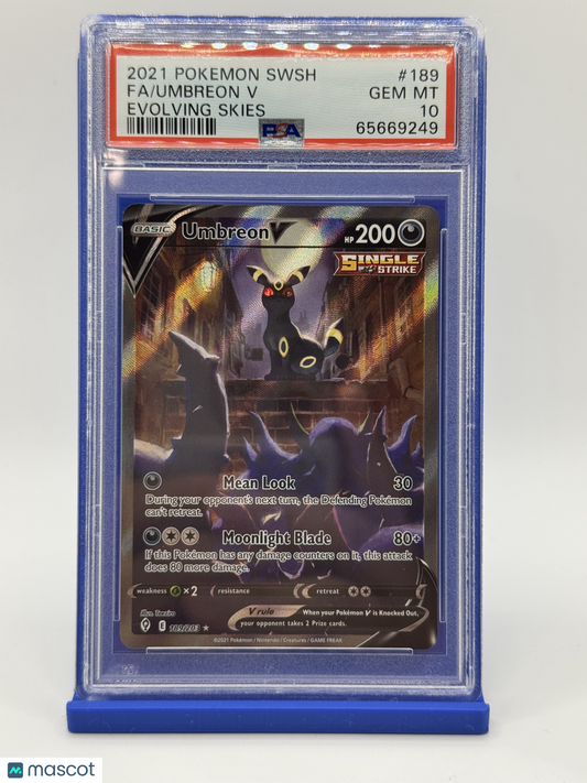 2021 Pokemon Umbreon V Evolving Skies Rare Holo #189 Alt Art PSA 10