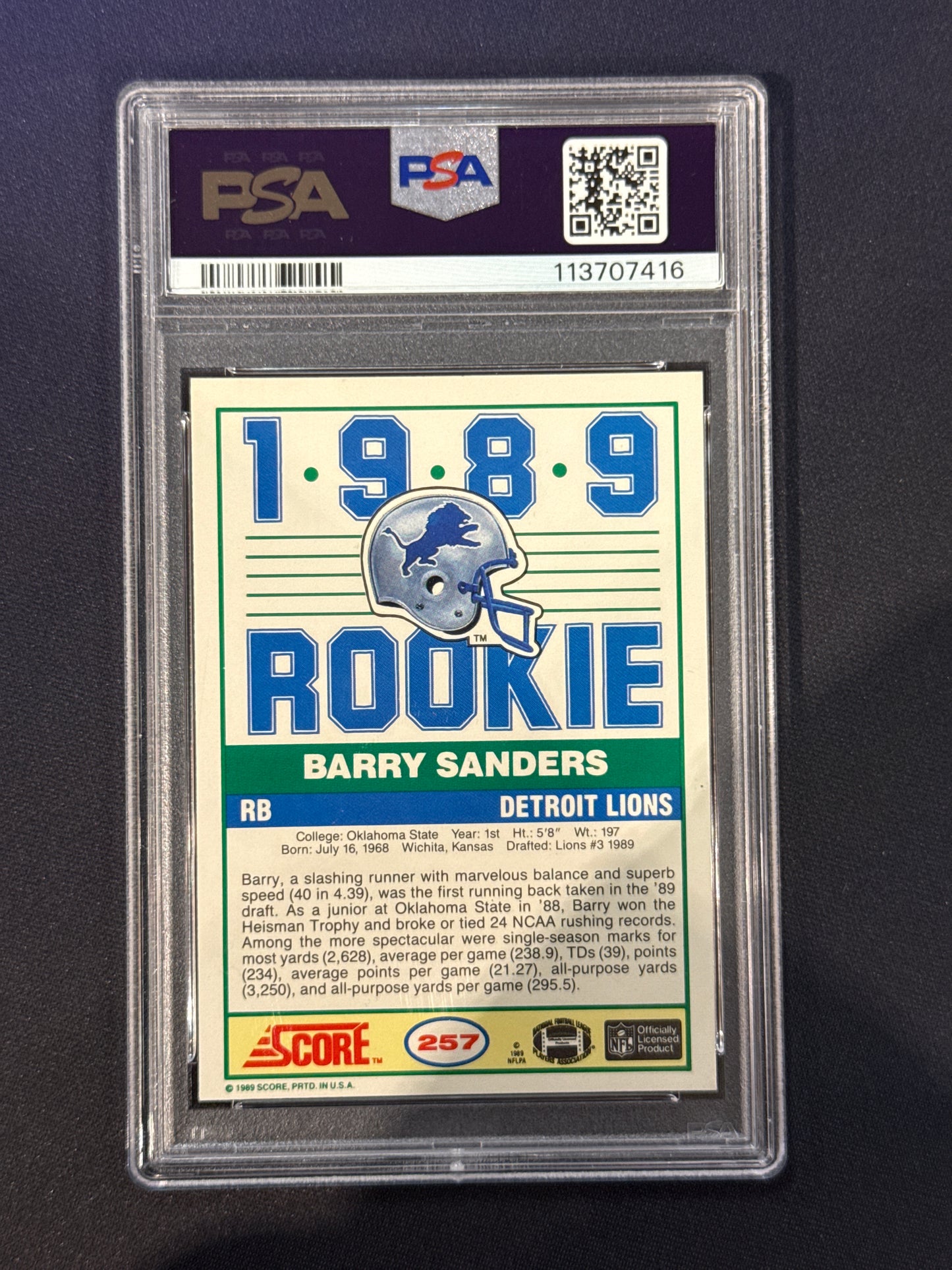 1989 Score Football Barry Sanders #257 PSA 9