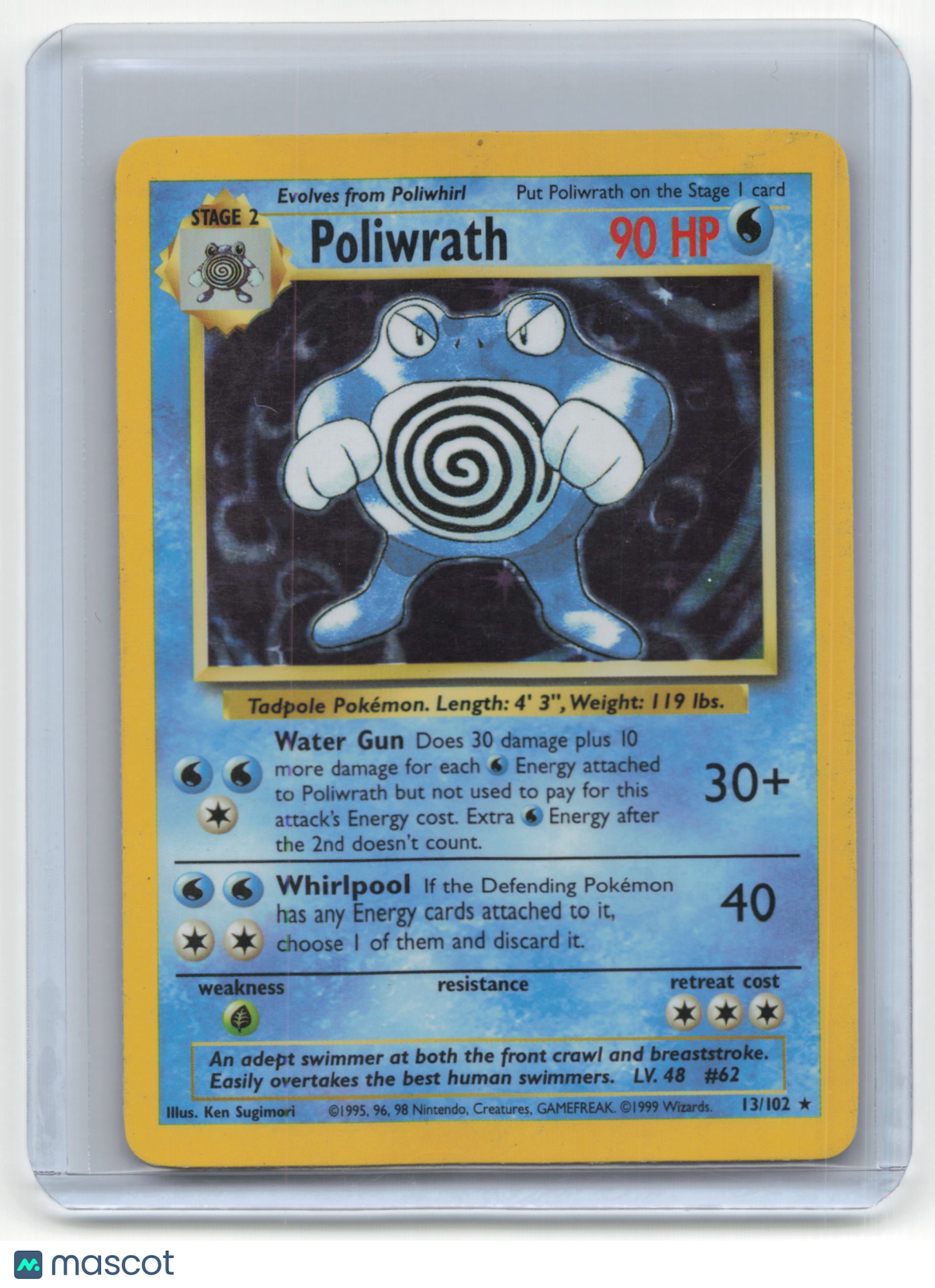 1999 Pokemon TCG Poliwrath Base Set #13/102 Heavily Played Holo