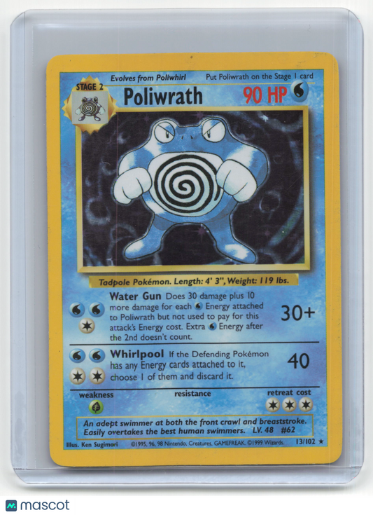 1999 Pokemon TCG Poliwrath Base Set #13/102 Heavily Played Holo