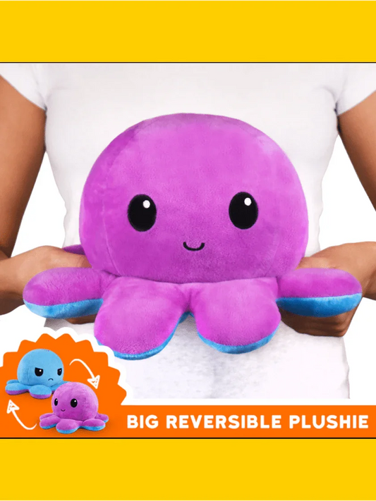 BIG Reversible Octopus Plushie: Happy Purple and Angry Blue - Papa Joey's Collectibles