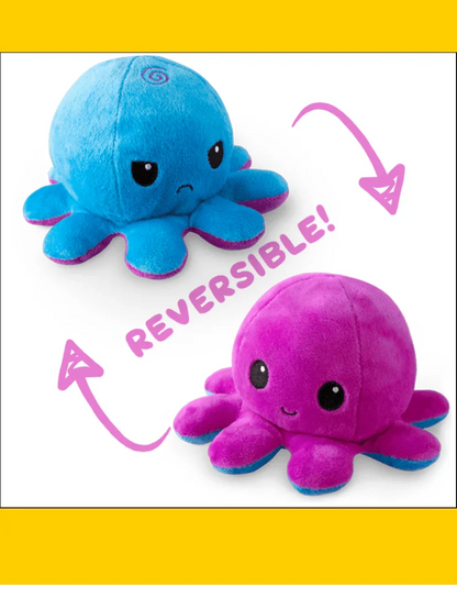 BIG Reversible Octopus Plushie: Happy Purple and Angry Blue - Papa Joey's Collectibles