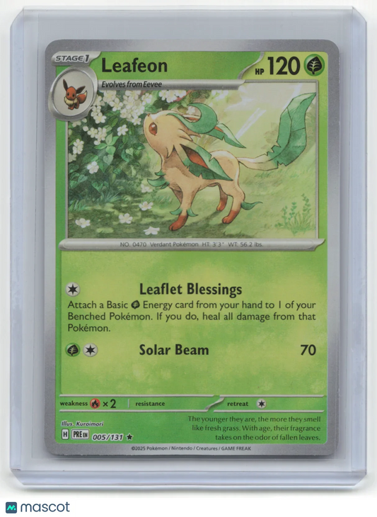 2025 Pokemon TCG Leafeon Prismatic Evolutions #005/131 MasterBall Holo - Papa Joey's Collectibles