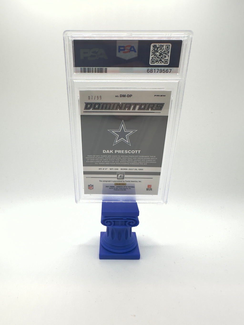 2021 Panini Donruss Optic Dom. Football—Dak Prescott #DMDP Autograph —PSA 10