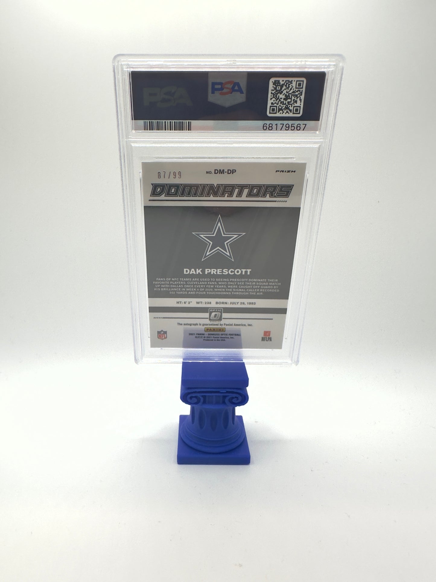 2021 Panini Donruss Optic Dom. Football—Dak Prescott #DMDP Autograph —PSA 10