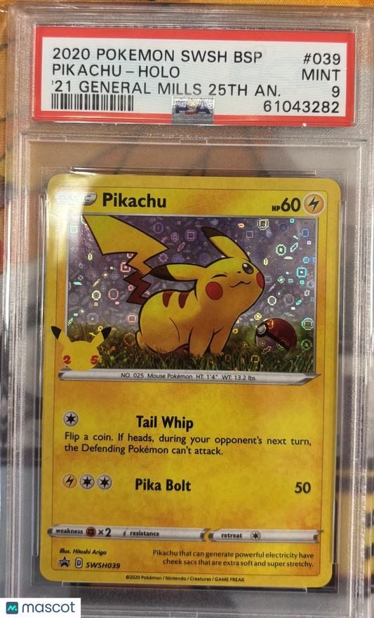 Pikachu 2020 Pokemon Swsh Black Star Promo #039 '21 General Mills 25th An. PSA 9