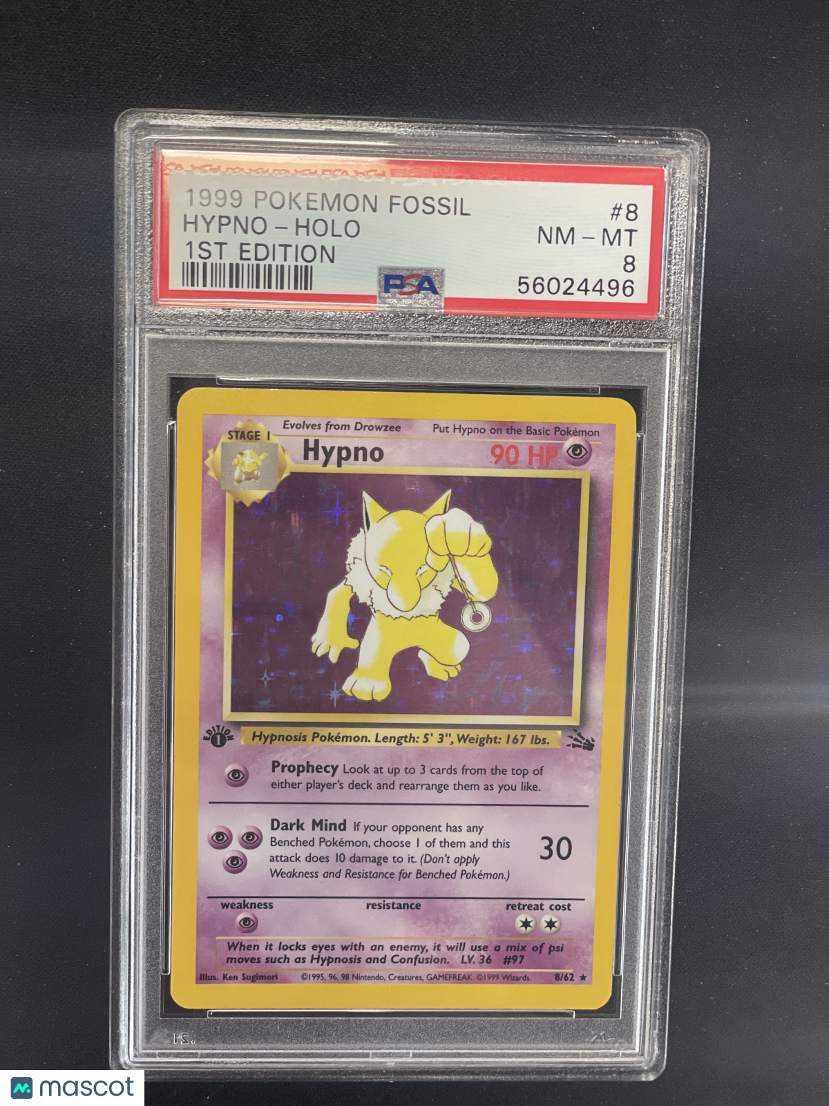 Pokemon TCG Hypno 1999 Pokemon Fossil #8 1ST Edition PSA 8