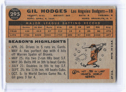Topps 1960 Topps Baseball—Gil Hodges #295 —Very Good