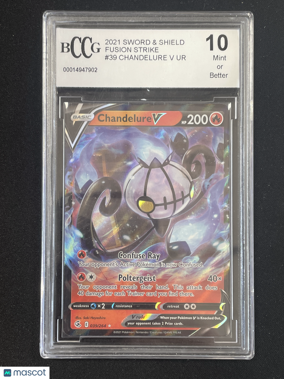 2021 Pokemon Sword and Shield Fusion Strike Gaming Chandelure V UR #39 BGS 10