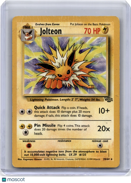 1999 Pokemon TCG Jolteon Jungle #20/64 Damaged Basic - Papa Joey's Collectibles