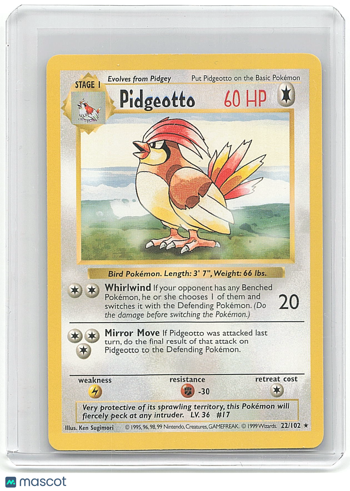 1999 Pokemon Pidgeotto #22/102 Shadowless