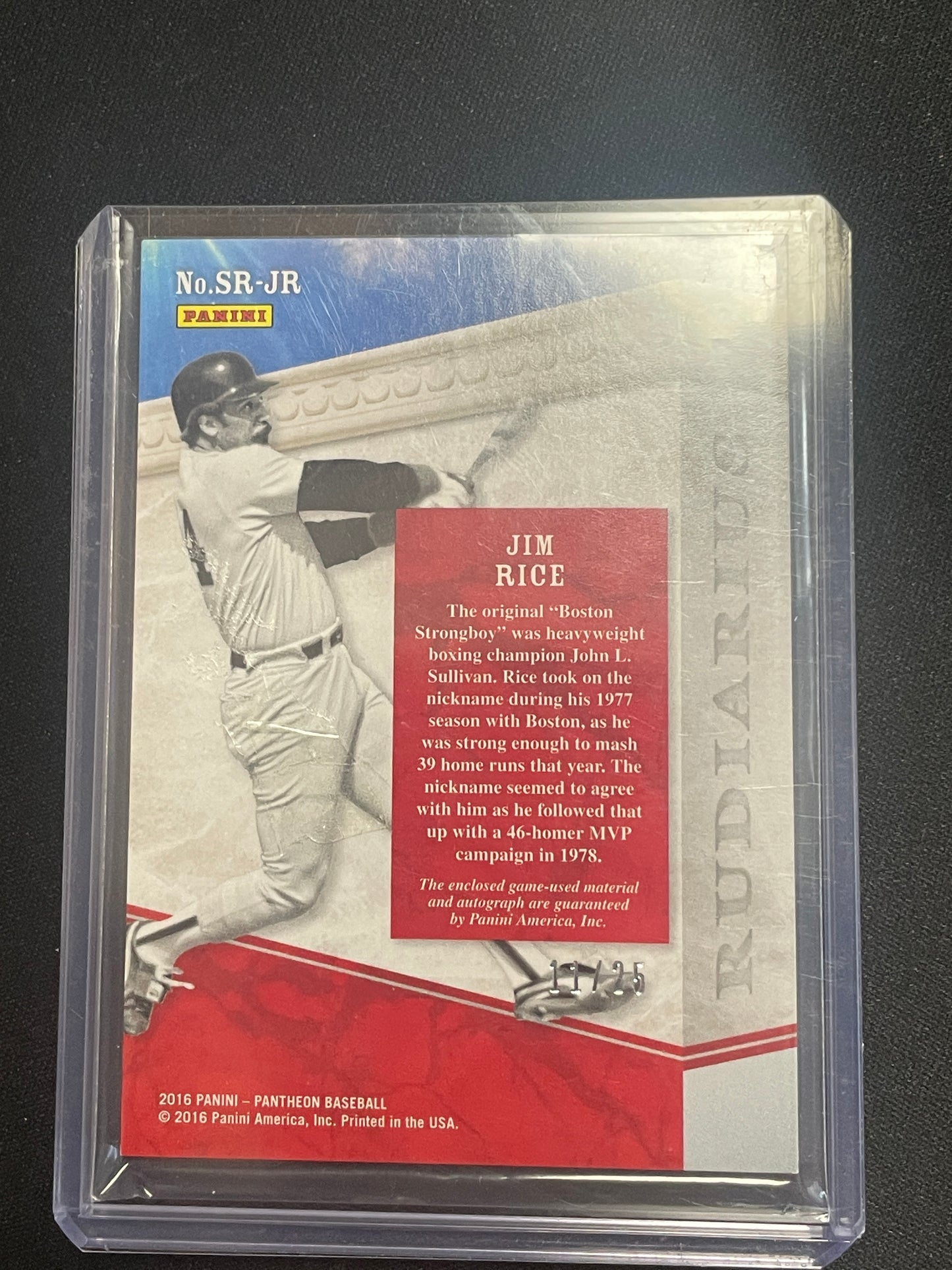 2016 Panini Pantheon Baseball Jim Rice Autograph Relic /25