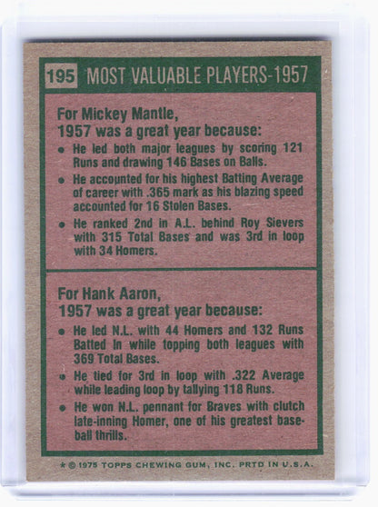 1975 Topps Baseball—1957- Most Valuable Players #195 —Very Good