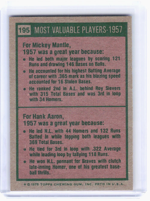 1975 Topps Baseball—1957- Most Valuable Players #195 —Very Good