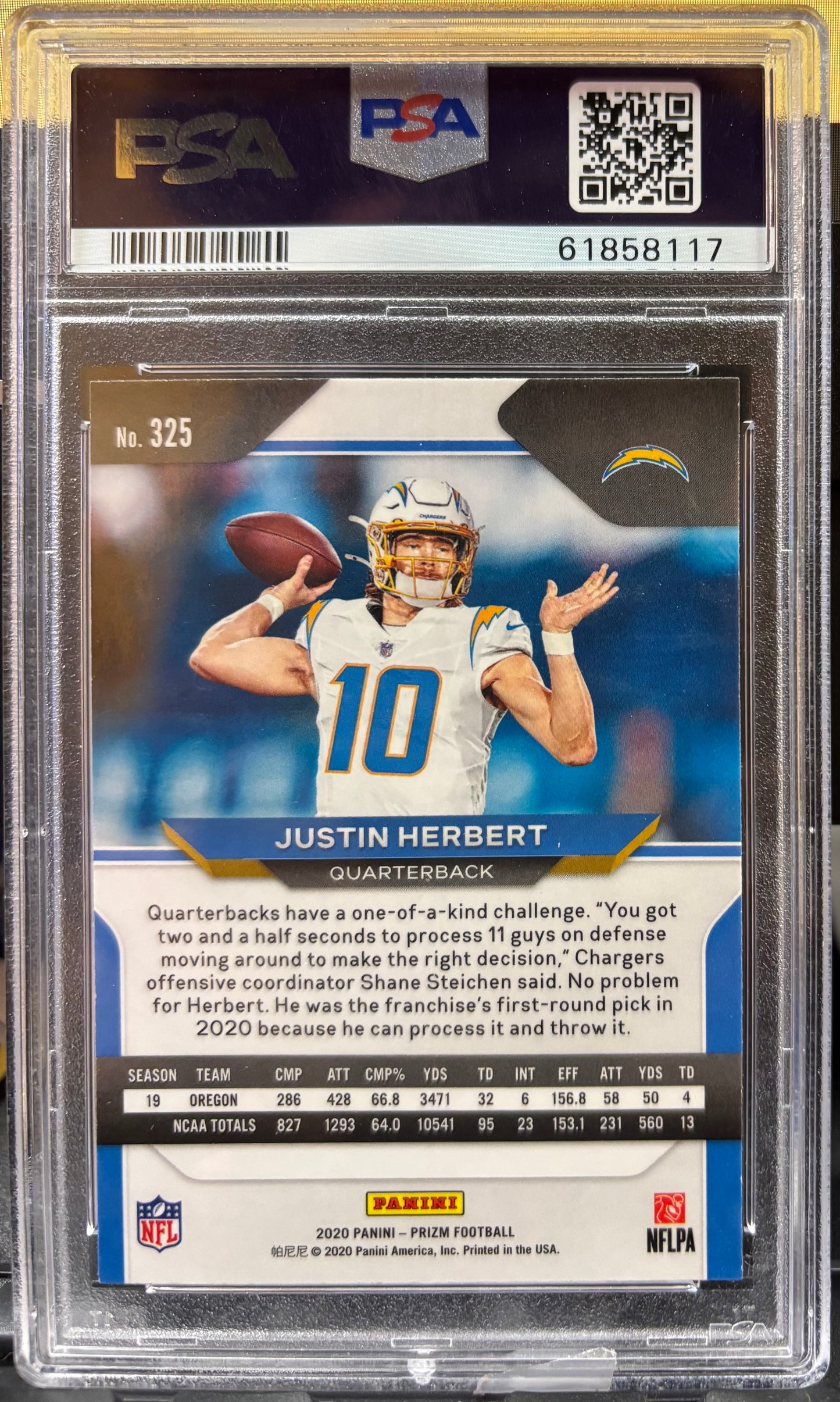 2020 Panini Prizm Football Justin Herbert #325 PSA 9