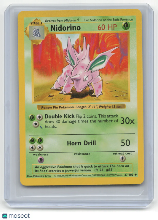 1999 Pokemon TCG Nidorino Base Set #37/102 Shadowless Light Played Basic - Papa Joey's Collectibles