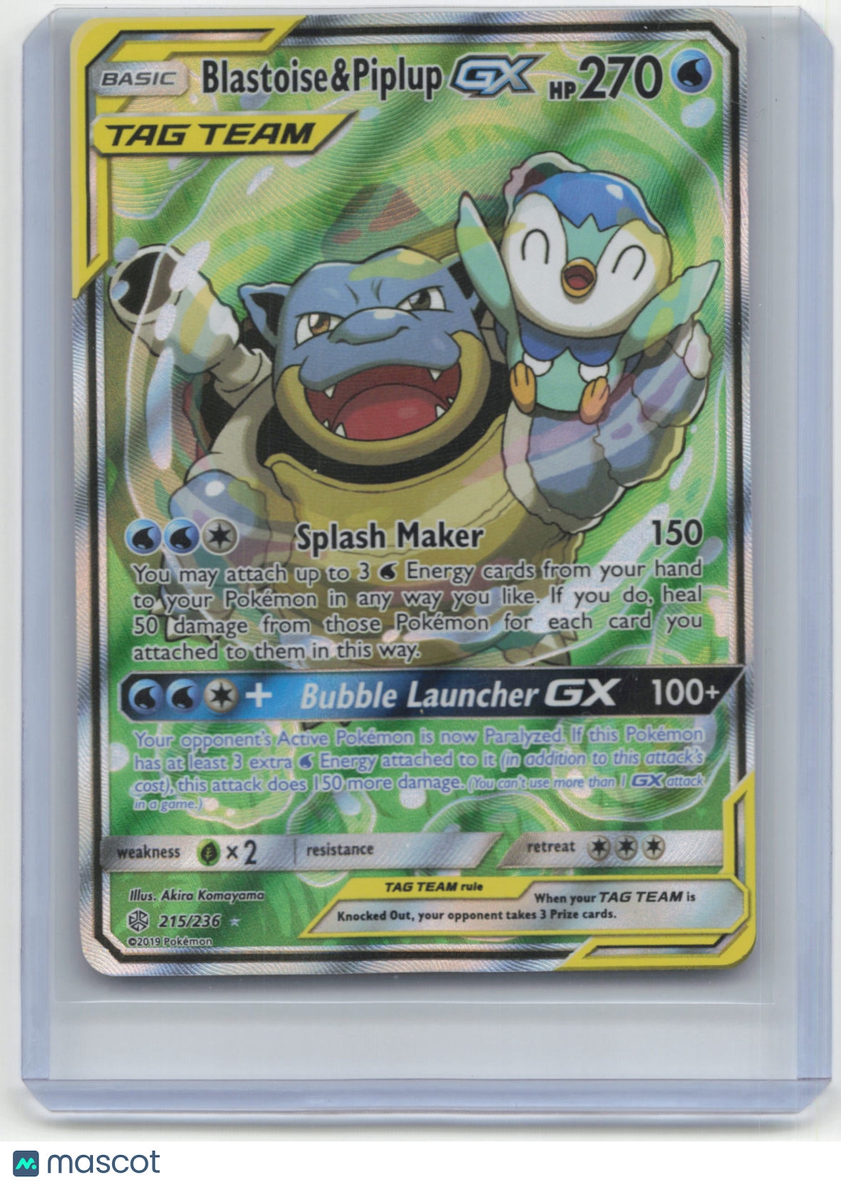 2019 Pokemon Blastoise & Piplup GX Cosmic Eclipse Rare Holo #215/236 Near Mint