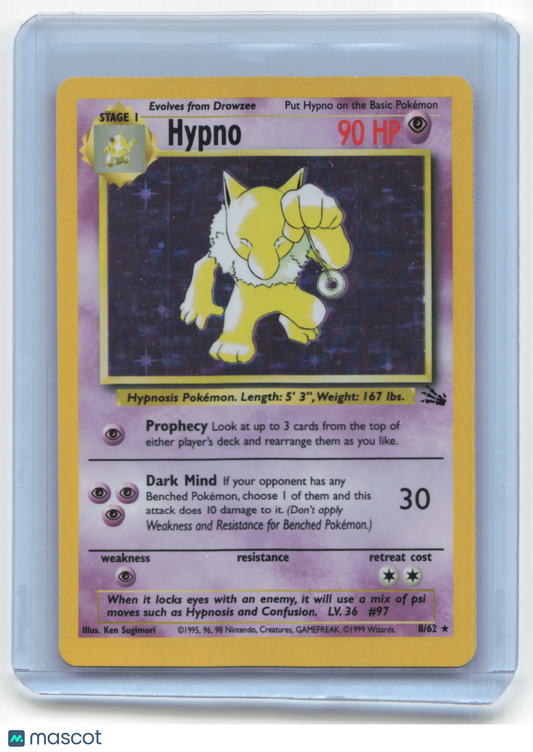 1999 Pokemon TCG Hypno Fossil #8/62 Light Played Holo Unlimited