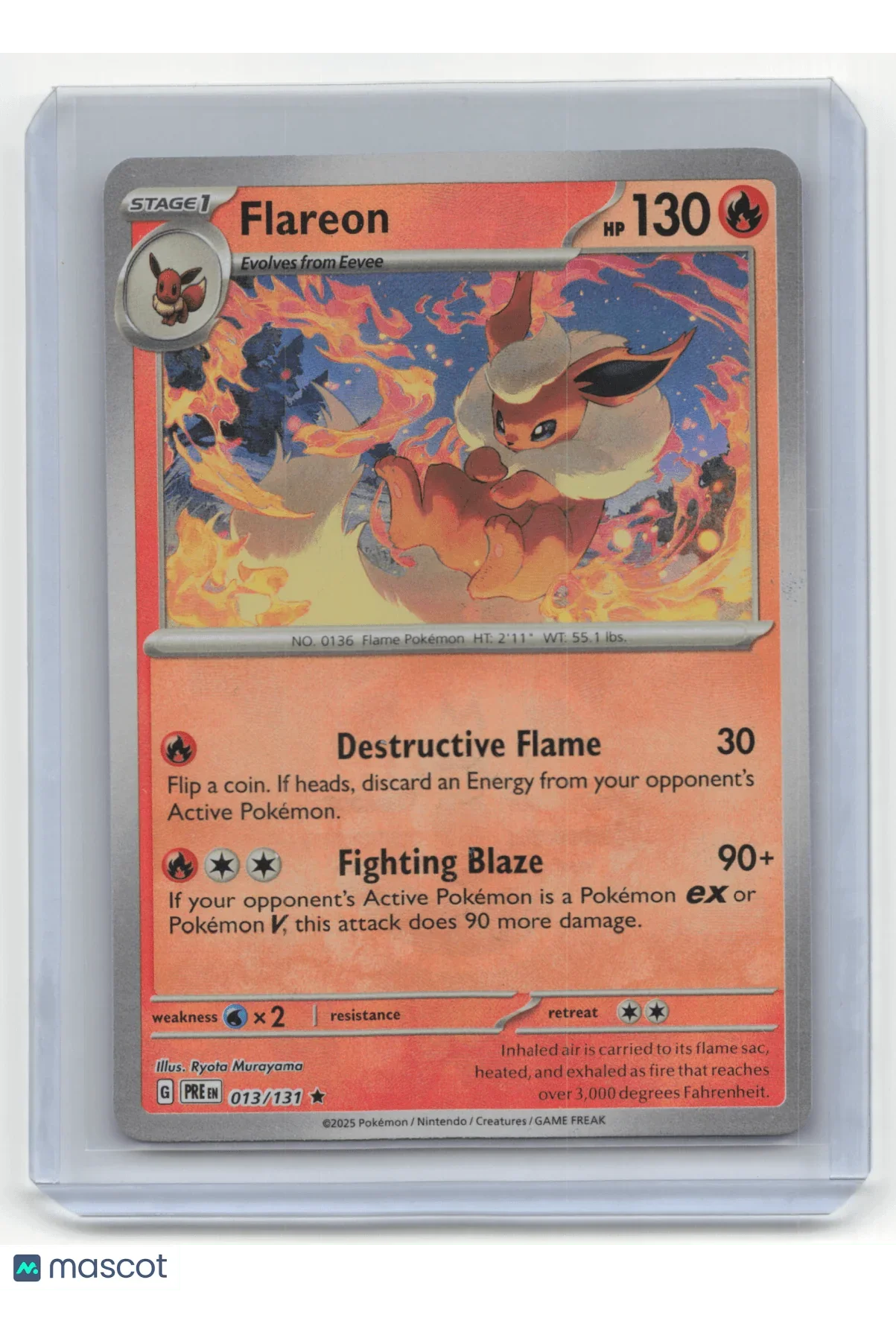 2025 Pokemon TCG Flareon Prismatic Evolutions #013/131 MasterBall Holo - Papa Joey's Collectibles