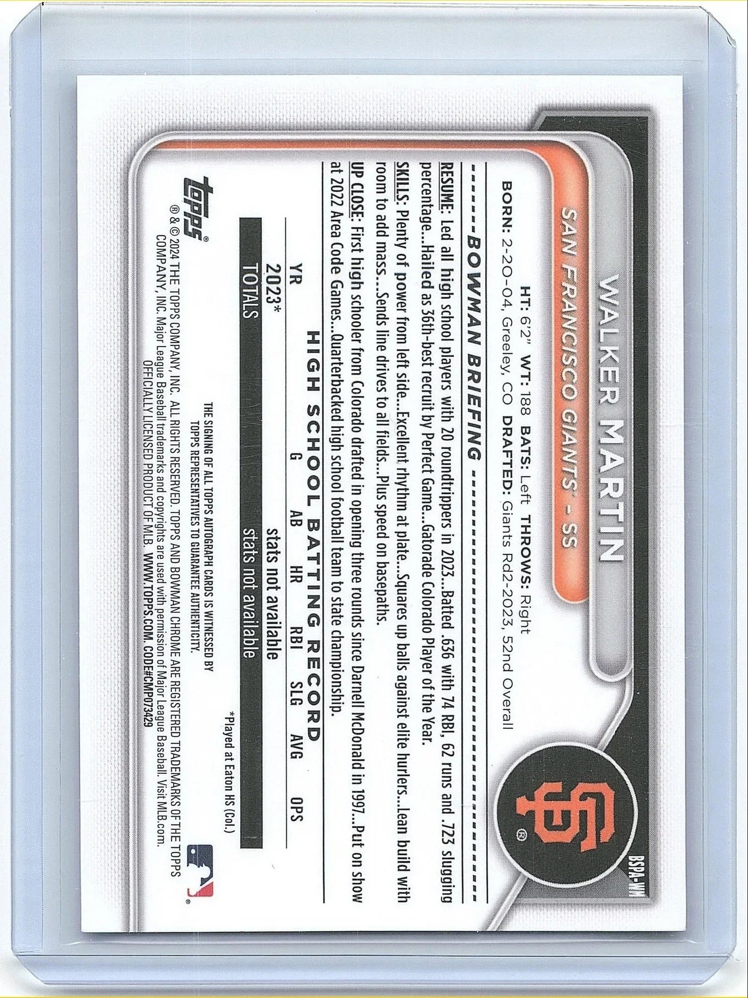 2023 Topps Bowman Chrome Baseball Walker Martin #BD-121 - Papa Joey's Collectibles