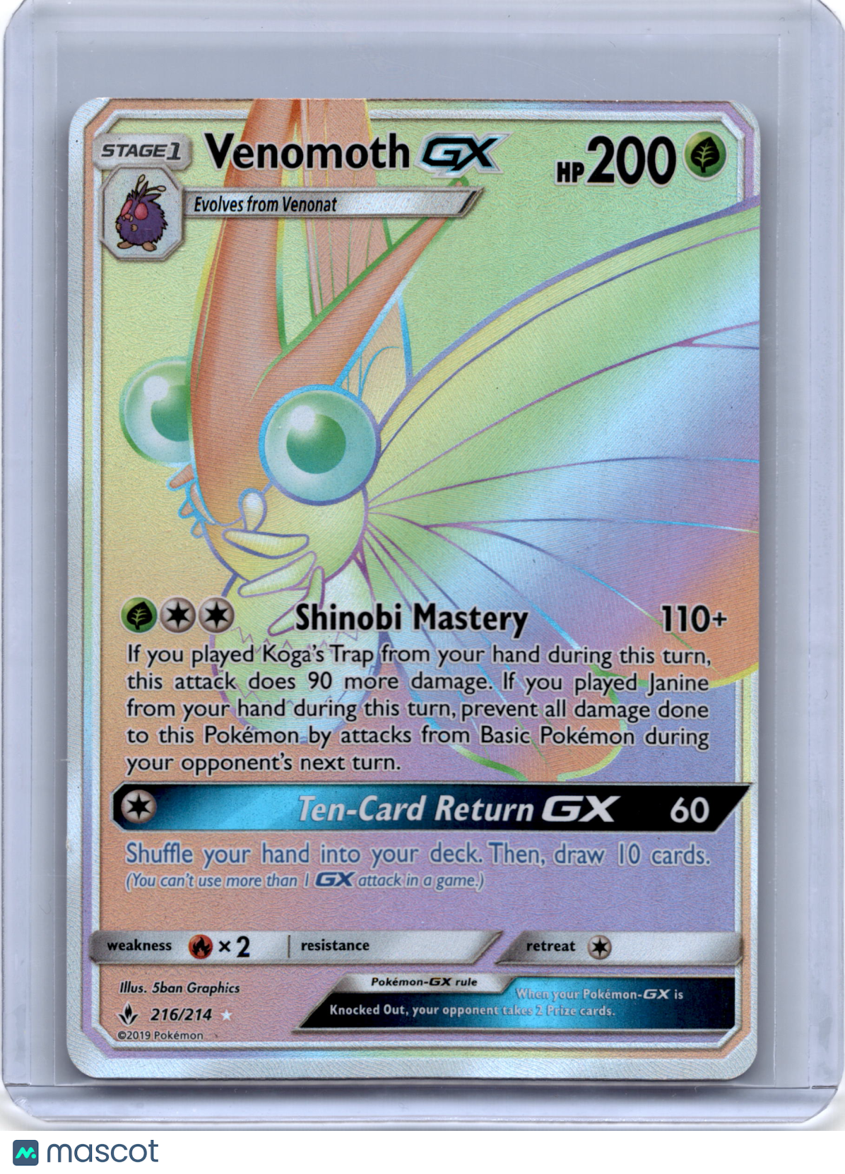 2019 Pokemon TCG Venomoth GX Unbroken Bonds #216/214 Light Played