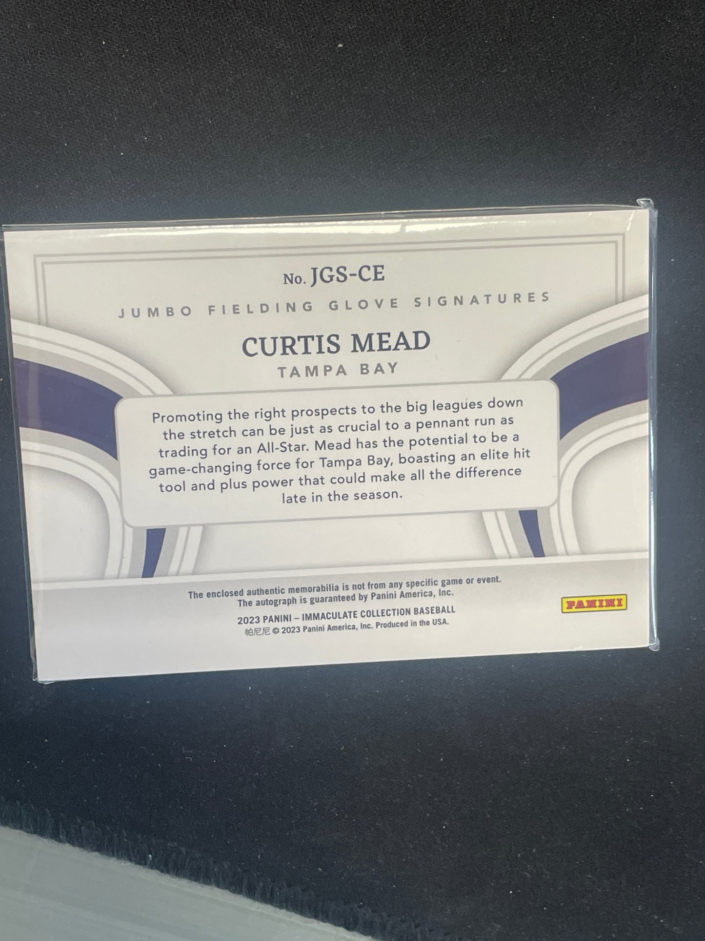 2023 Immaculate Panini Baseball Curtis Mead Autograph Relic /5