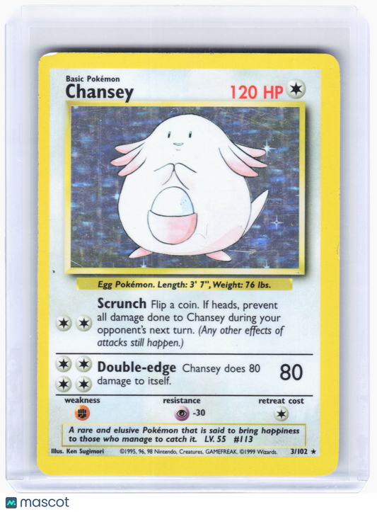 1999 Pokemon—Chansey #3/102 Base Set—Rare Holo [Heavily Played]