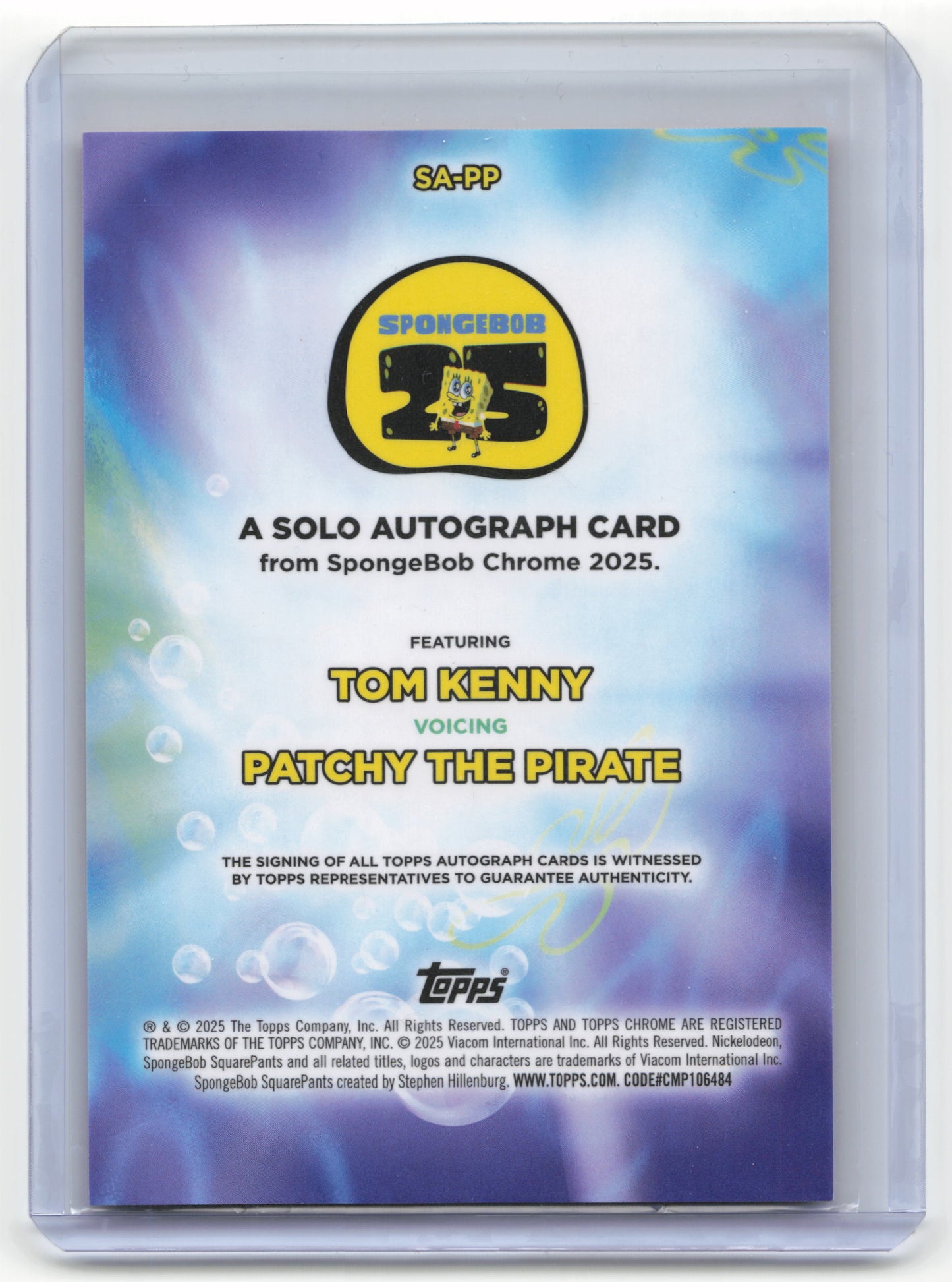 2025 Topps Chrome SpongeBob SquarePants Tom Kenny 21/25 Autograph #SA-PP