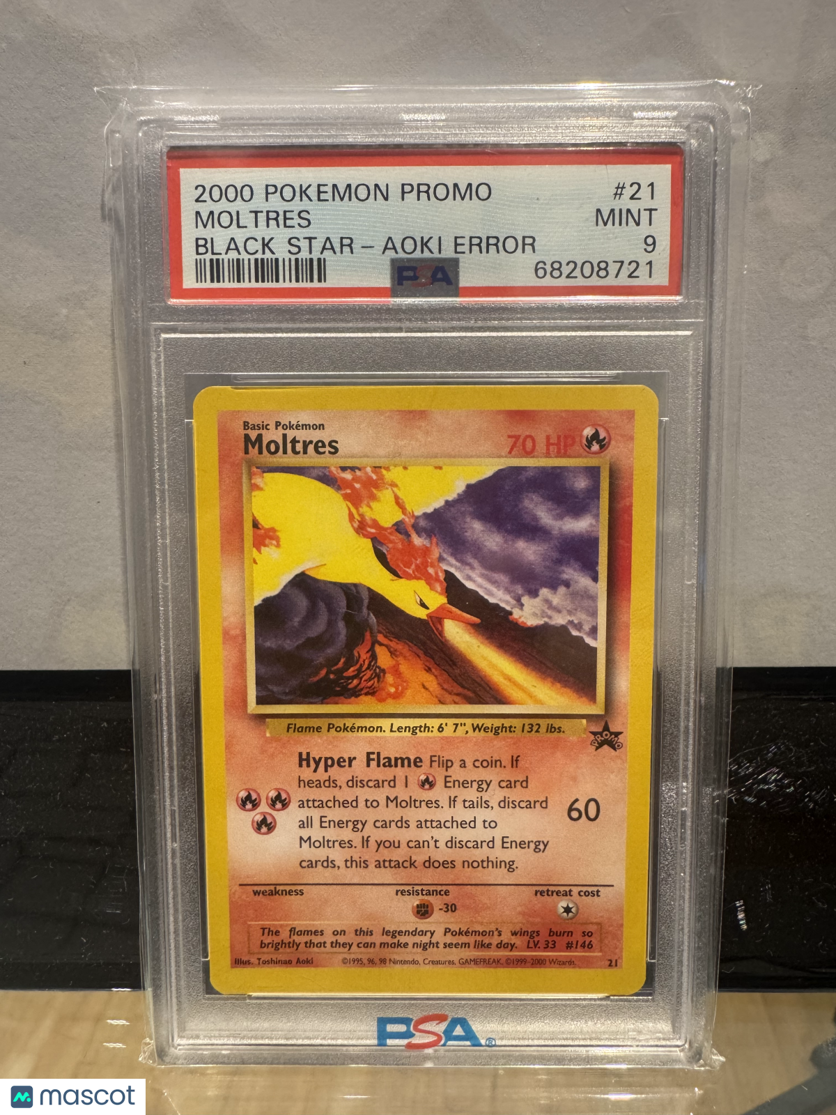 Moltres 2000 Pokemon Promo Black Star #21 Black Star-Aoki Error PSA 9