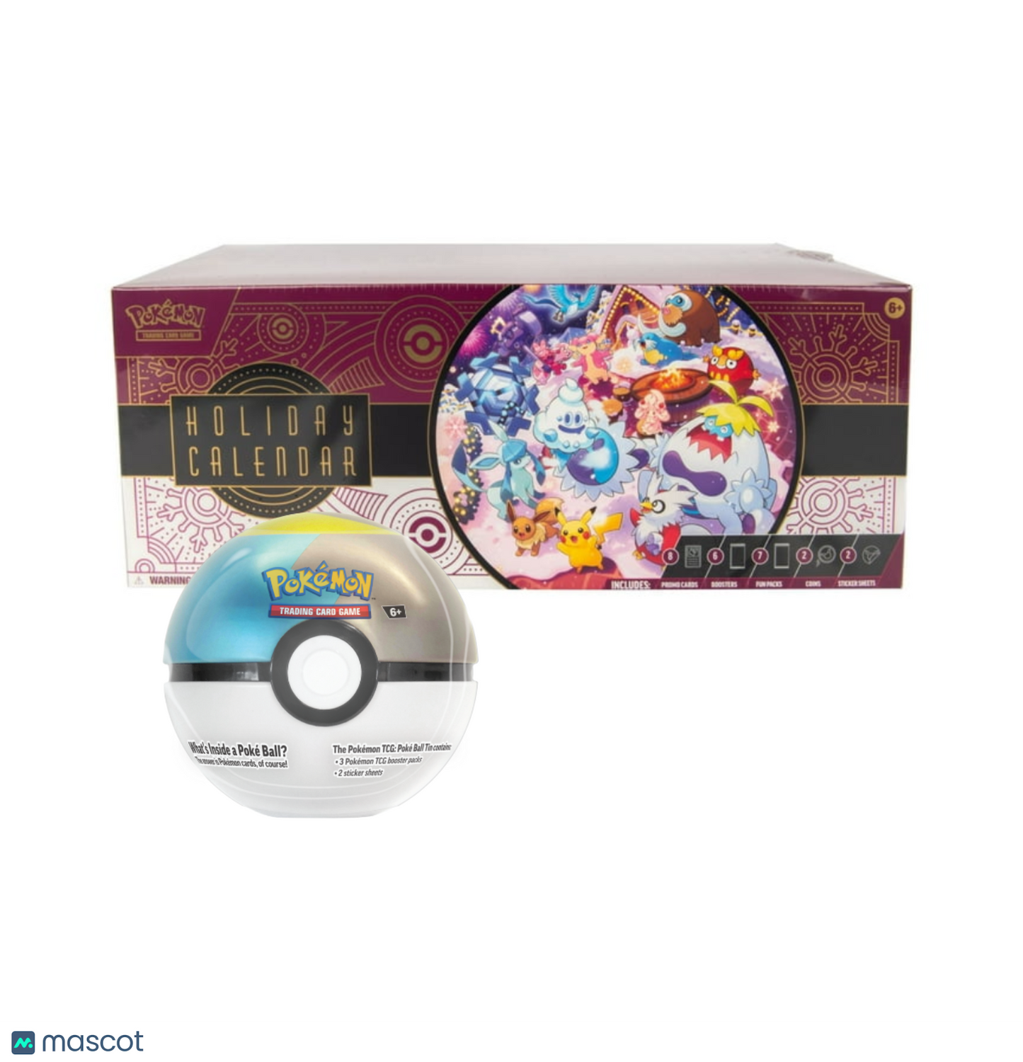 2025 Pokemon Holiday Calendar & Pokeball Tin Costco 2-Pack Bundle