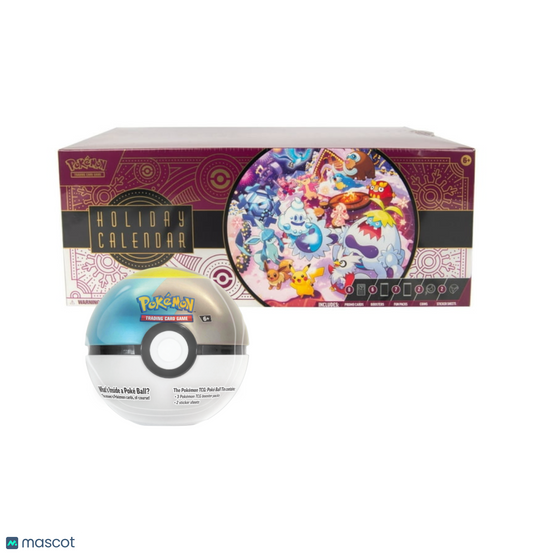 2025 Pokemon Holiday Calendar & Pokeball Tin Costco 2-Pack Bundle